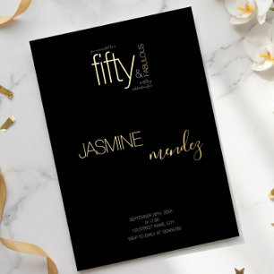 Invitación Con Relieve Metalizado Lujo negro Elegante Oro 50 y Cumpleaños fabuloso