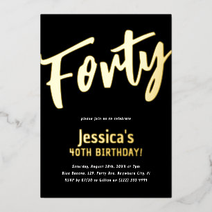 Invitación Con Relieve Metalizado Lujo Oro 'Cuarenta' Adulto Hito Cumpleaños 40