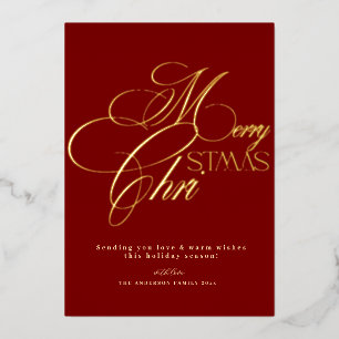 Invitación Con Relieve Metalizado Lujo Rojo Papel de Oro Merry Christmas
