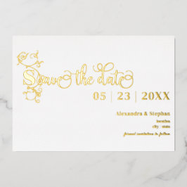 Invitación Con Relieve Metalizado Lujo Romántico Florecer Boda Guardar la Fecha