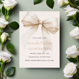 Invitación Con Relieve Metalizado Lujo rosa oro crema beige Quinceañera