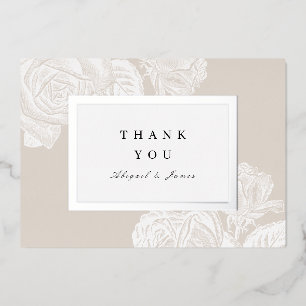 Invitación Con Relieve Metalizado Lujo rosa plata beige vintage botánico gracias