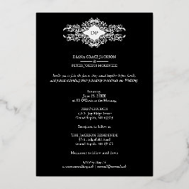 Invitación Con Relieve Metalizado Lujo Sofisticado Moda Flourish Negro Silver