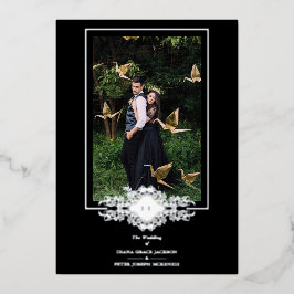 Invitación Con Relieve Metalizado Lujo Sofisticado Moda Flourish Negro Silver