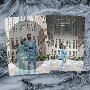 Invitación Con Relieve Metalizado Lujo y Foto Minimal Guardar Fecha de Boda