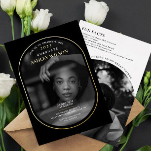 Invitación Con Relieve Metalizado Lujosa Elegancia Foto Graduación