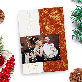 Invitación Con Relieve Metalizado Lujosa Foto Caprichosa Felices Fiestas Doradas