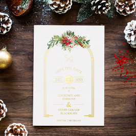 Invitación Con Relieve Metalizado Lujosas Iniciales Elegantes Arco Floral Navidad