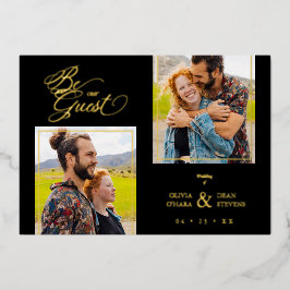 Invitación Con Relieve Metalizado Lujoso Black Trendy 2 Fotos Real Golden