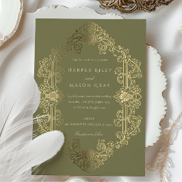 Invitación Con Relieve Metalizado Lujoso Boda Verde del Dorado Barroco