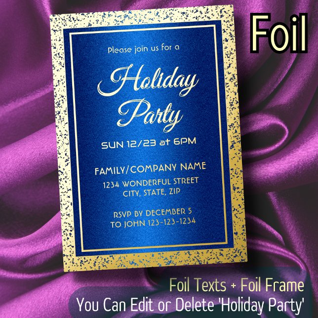 Invitación Con Relieve Metalizado Lujoso Royal Blue y Gold para cualquier ocasión (Subido por el creador)