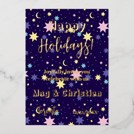 Invitación Con Relieve Metalizado Luna y estrellas.