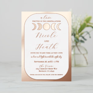 Invitación Con Relieve Metalizado Lunar de Lujo Rosa Real Dorado Hojalata Fase Lunar