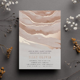 Invitación Con Relieve Metalizado Luxe Neutral Marble Sweet Dieciséis Cumpleaños