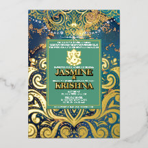 LuxGlitter Blue Gold Hindu Ganesha Boda indio