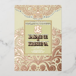 Invitación Con Relieve Metalizado LuxGlitter Ivory PinkGold Boda hindú Ganesha