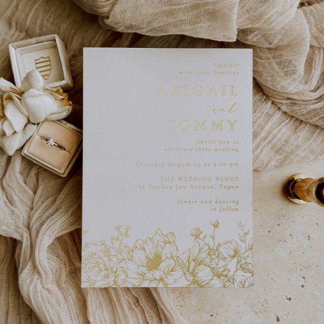 Invitación Con Relieve Metalizado Luxurious Golden Floral Wedding (Subido por el creador)