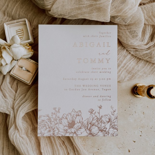 Invitación Con Relieve Metalizado Luxurious Rose Gold Floral Wedding (Subido por el creador)