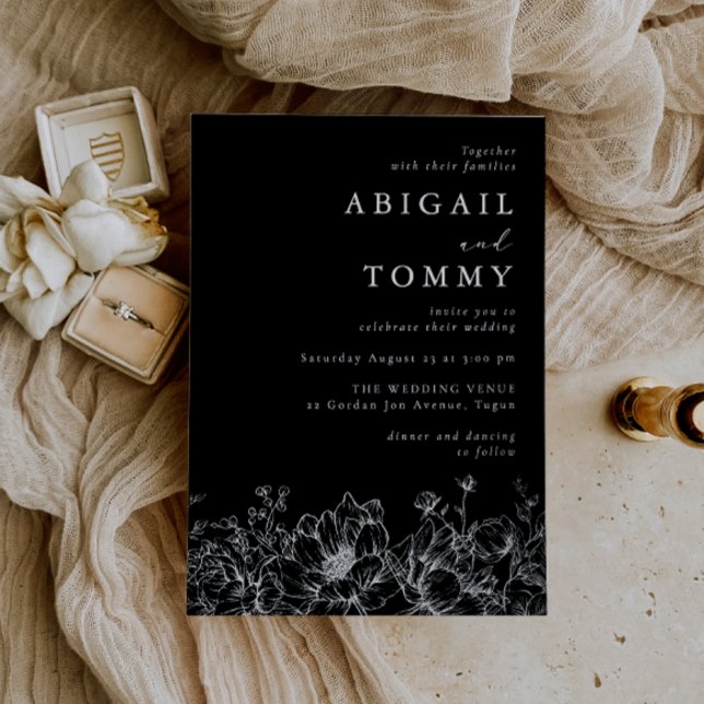 Invitación Con Relieve Metalizado Luxurious Silver Foil Floral Modern Black Wedding (Subido por el creador)