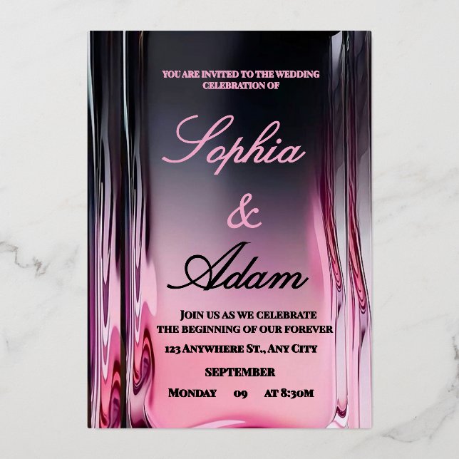 Invitación Con Relieve Metalizado Luxury 3D Pink Glossy Wedding Invitation (Anverso)