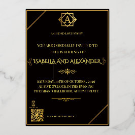 Invitación Con Relieve Metalizado Luxury Black & Gold AR Wedding Suite - Interactive