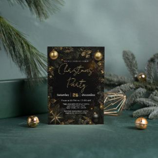 Invitación Con Relieve Metalizado Luxury Black & Gold Christmas Party Invitation