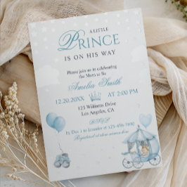 Invitación Con Relieve Metalizado Luxury Blue Little Prince Real Foil Baby Shower
