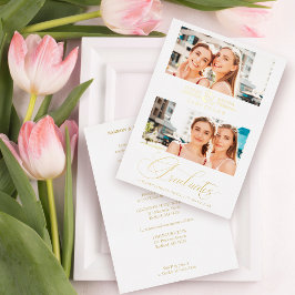 Invitación Con Relieve Metalizado Luxury Double Graduation Chic Golden 2 Photos 