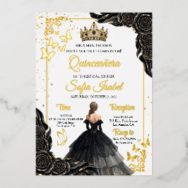 Invitación Con Relieve Metalizado Luxury Gold Foil Quinceañera Invitation