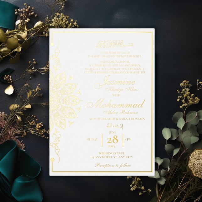 Invitación Con Relieve Metalizado Luxury Gold Mandala Boda musulmán Nikah (Subido por el creador)