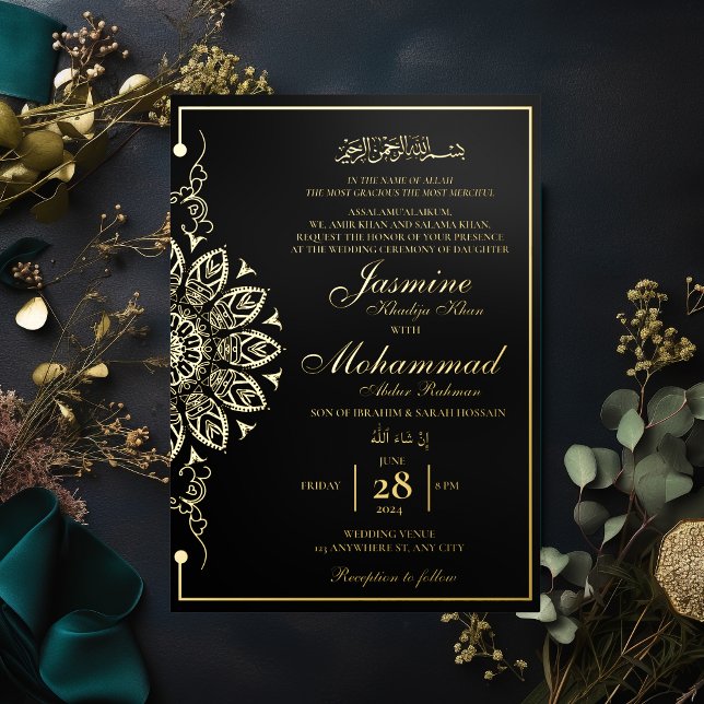 Invitación Con Relieve Metalizado Luxury Gold Mandala Boda musulmán Nikah (Subido por el creador)