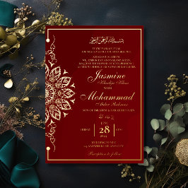 Invitación Con Relieve Metalizado Luxury Gold Mandala Boda musulmán Nikah