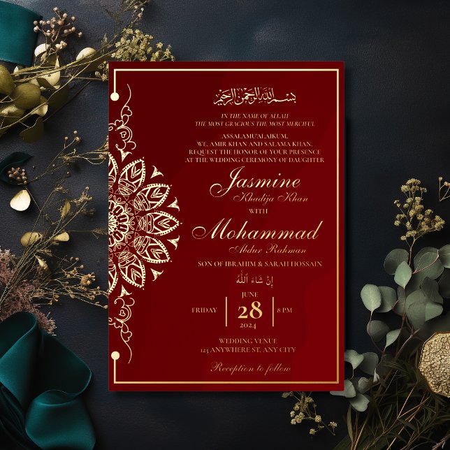 Invitación Con Relieve Metalizado Luxury Gold Mandala Boda musulmán Nikah (Subido por el creador)