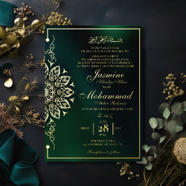Invitación Con Relieve Metalizado Luxury Gold Mandala Boda musulmán Nikah
