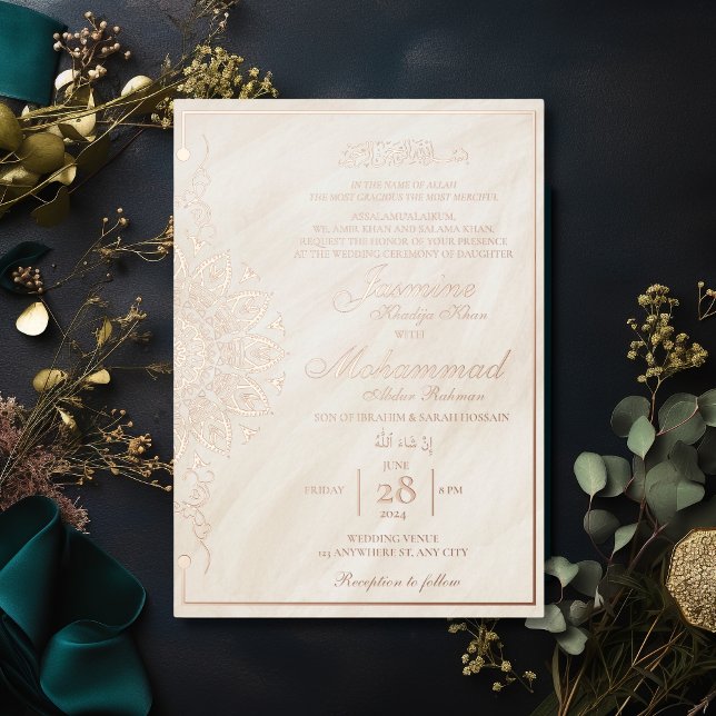 Invitación Con Relieve Metalizado Luxury Gold Mandala Boda musulmán Nikah (Subido por el creador)