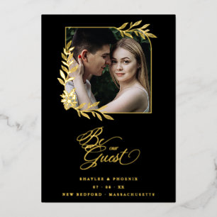 Invitación Con Relieve Metalizado Luxury Golden Branches Frame Chic Photo Wedding