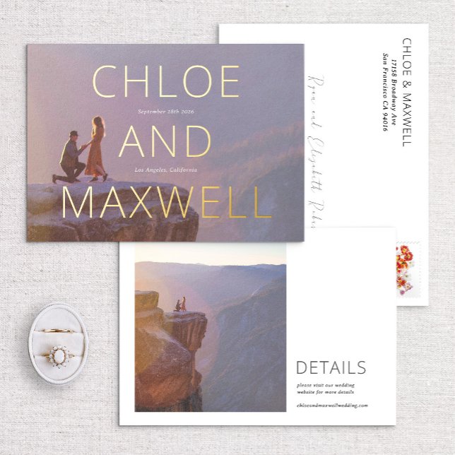 Invitación Con Relieve Metalizado Luxury Modern Bold Names Photo Save the Date (Subido por el creador)