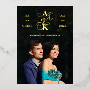 Invitación Con Relieve Metalizado Luxury Real Golden Fancy Calligraphy Photo