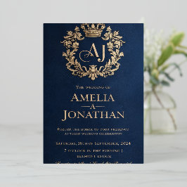 Invitación Con Relieve Metalizado Luxury Royal Wedding Invitation Card – Navy Blue 