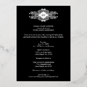Invitación Con Relieve Metalizado Luxury Sophisticate Black Flourish Chic Silver