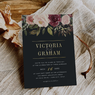 Invitación Con Relieve Metalizado Luz de luna Jardín color de agua oscuro Floral