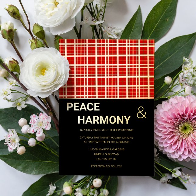 Invitación Con Relieve Metalizado MacClan Tartan Red Black Gold Pattern Boda (Subido por el creador)