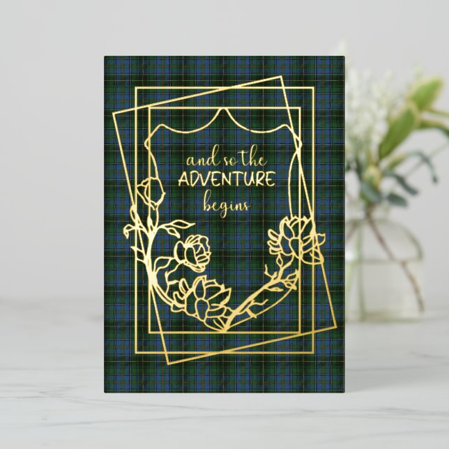 Invitación Con Relieve Metalizado MacInnis Tartan Plaid Boda (Anverso de pie)