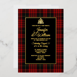 Invitación Con Relieve Metalizado MacQueen Clan Tartan Plaid Boda