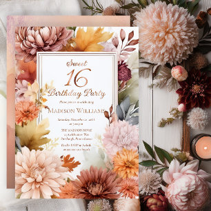 Invitación Con Relieve Metalizado Madres Peonías Fiesta de Cumpleaños Dulces 16
