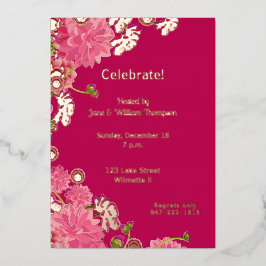 Invitación Con Relieve Metalizado Magenta floral Gilded
