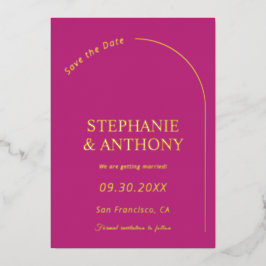 Invitación Con Relieve Metalizado Magenta minimal moderna con Boda de arco