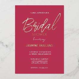 Invitación Con Relieve Metalizado Magenta Moderno Simple Bridal Shower Gold
