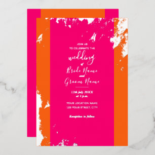 Invitación Con Relieve Metalizado Magenta Naranja Rosa Grain Elegante