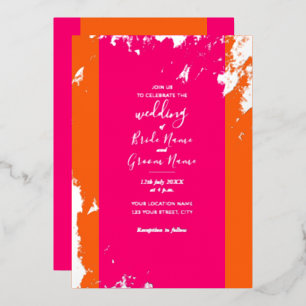 Invitación Con Relieve Metalizado Magenta Rosa Naranja Dorado Grano Elegante